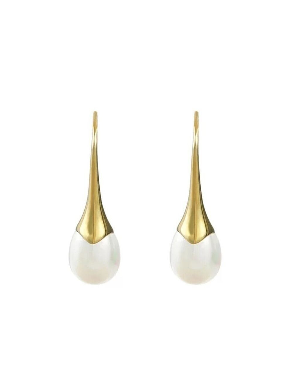 14k Gold plated over 925 Sterling Silver Pearl Drop Hook Earrings - Picture 3 of 3